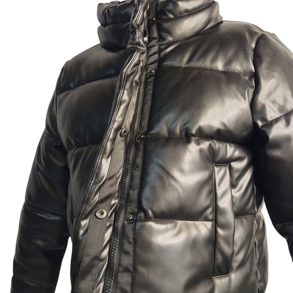 Mi Ami For Francesca's Women's Black Faux Leather Puffer Jacket Size Medium - Picture 4 of 10